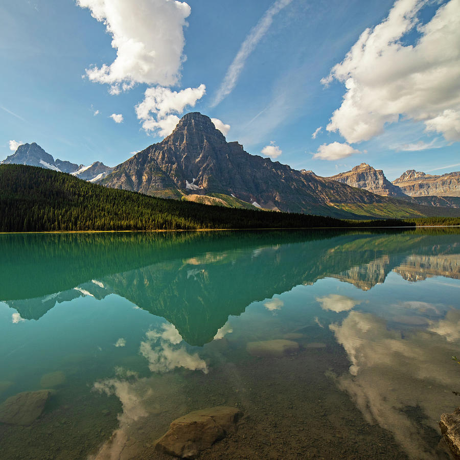 Reflection on Waterfowl Lake Banff National Park Alberta Canada Square Photograph by Toby McGuire
