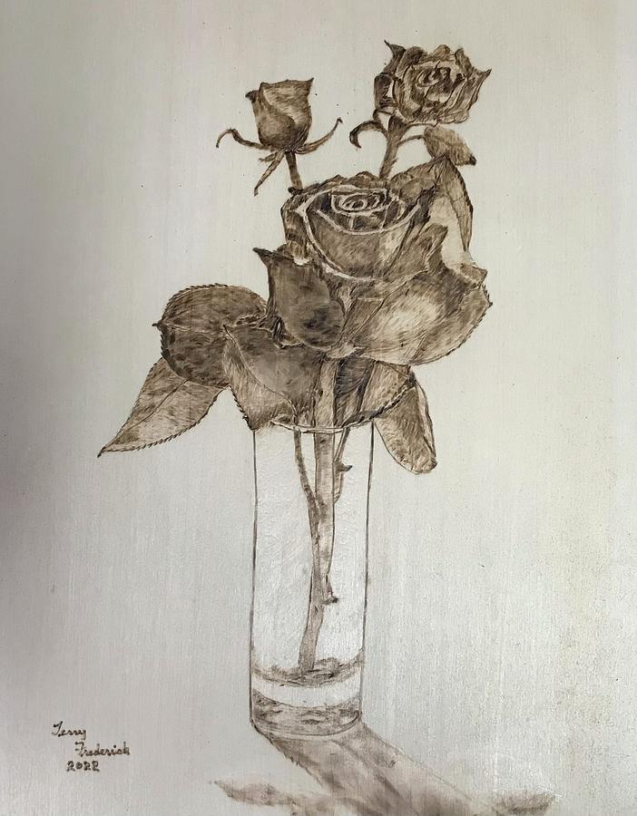 Rose Pyrography - Reflection by Terry Frederick