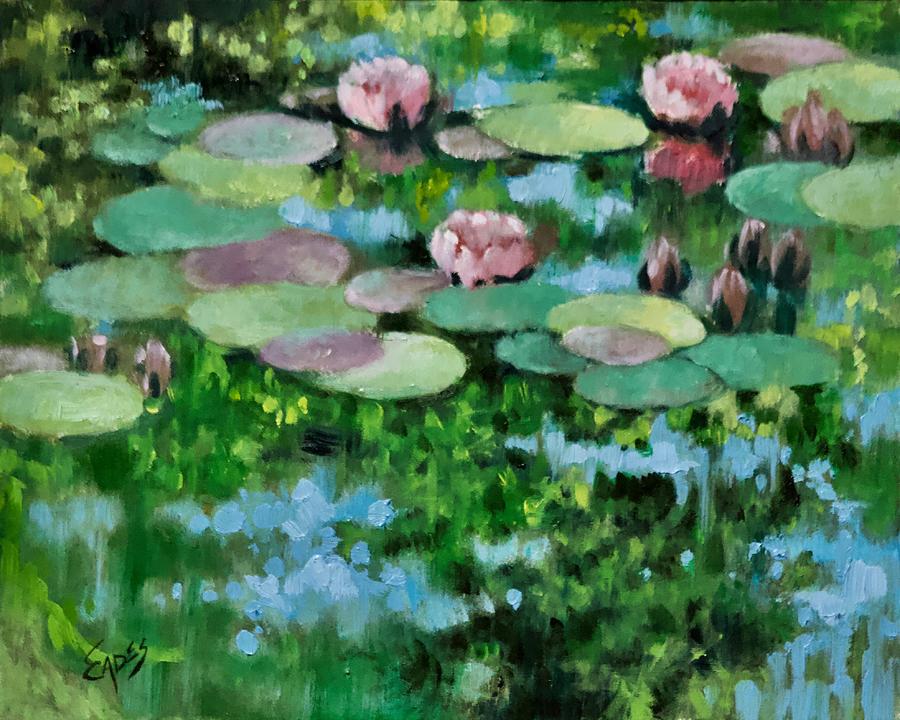 Reflections and Waterlilies Painting by Linda Eades Blackburn