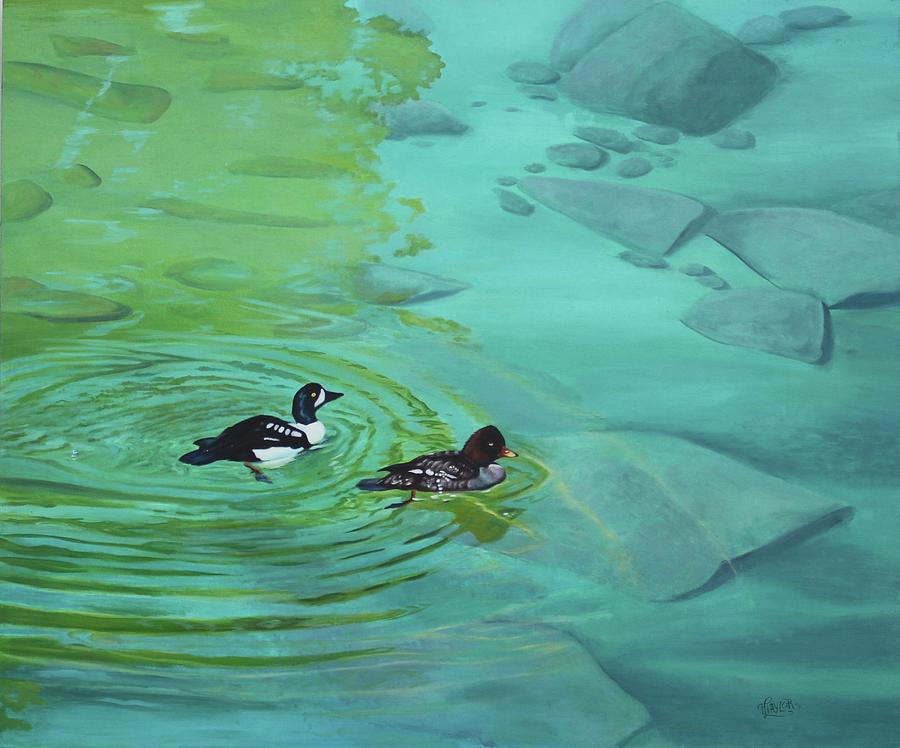 Reflections_ Barrows Goldeneye Painting by Tammy Taylor