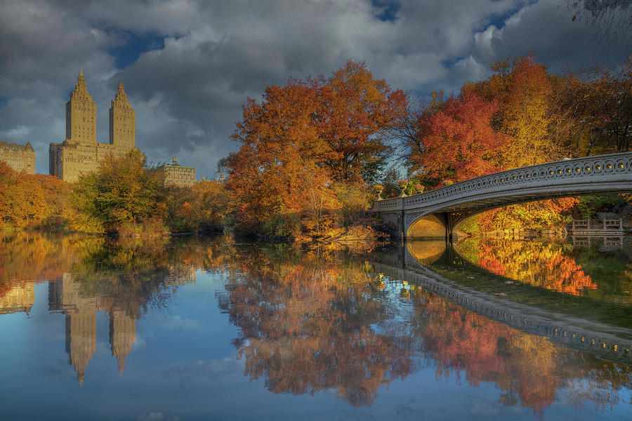 Central Park Photograph - Reflections In Central Park In Fall by Mike Deutsch