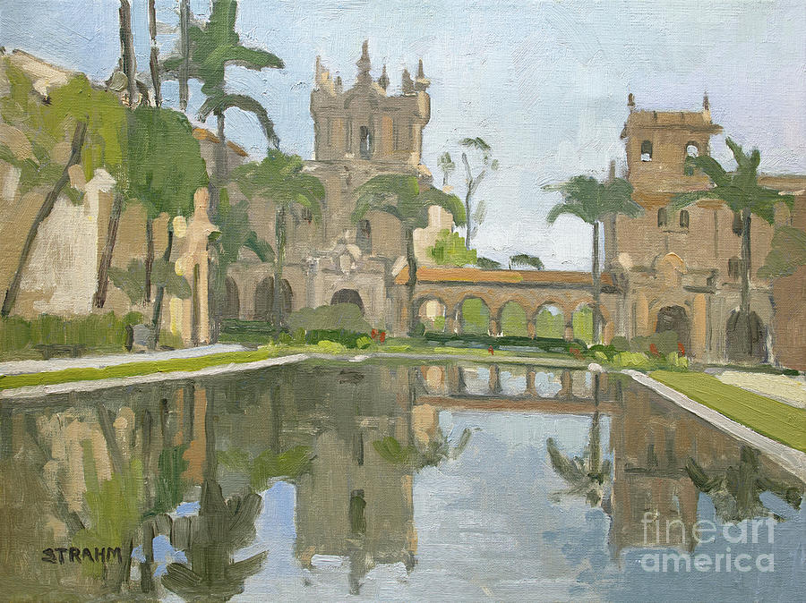 Reflections in the Lily Pond - Balboa Park, San Diego, California Painting by Paul Strahm