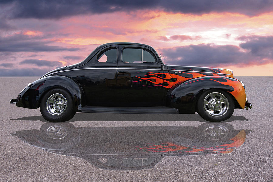 Reflections Of A 1940 Ford Deluxe Hot Rod With Flames Photograph by Gill Billington