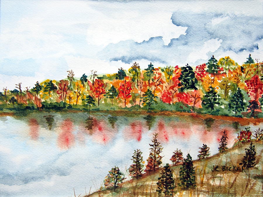 Reflections of a fall day, Sabin Pond Painting by Jacquelin Bickel