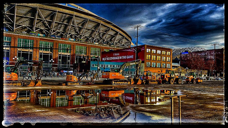 Reflections Of Football Stadium In Seattlle Photograph
