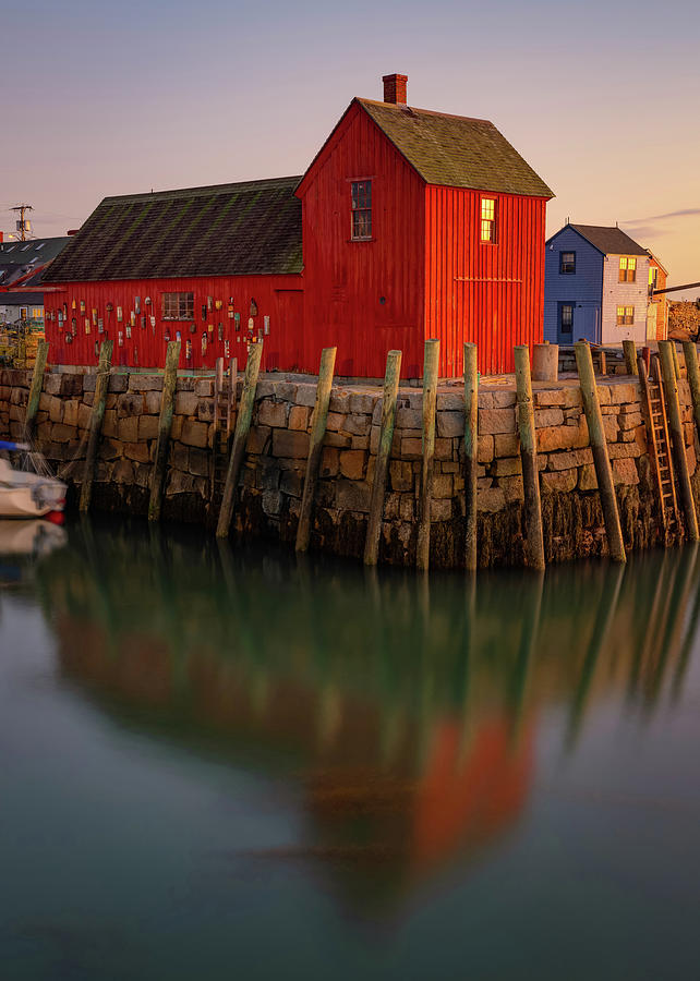 America Photograph - Reflections of Motif #1 at Sunrise - Rockport Harbor Massachusetts by Gregory Ballos