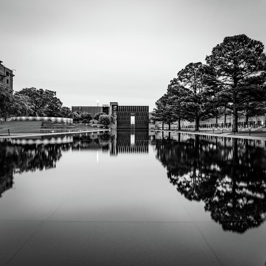Reflections Of The Gates Of Time In Black And White - OKC National Memorial Photograph by Gregory Ballos