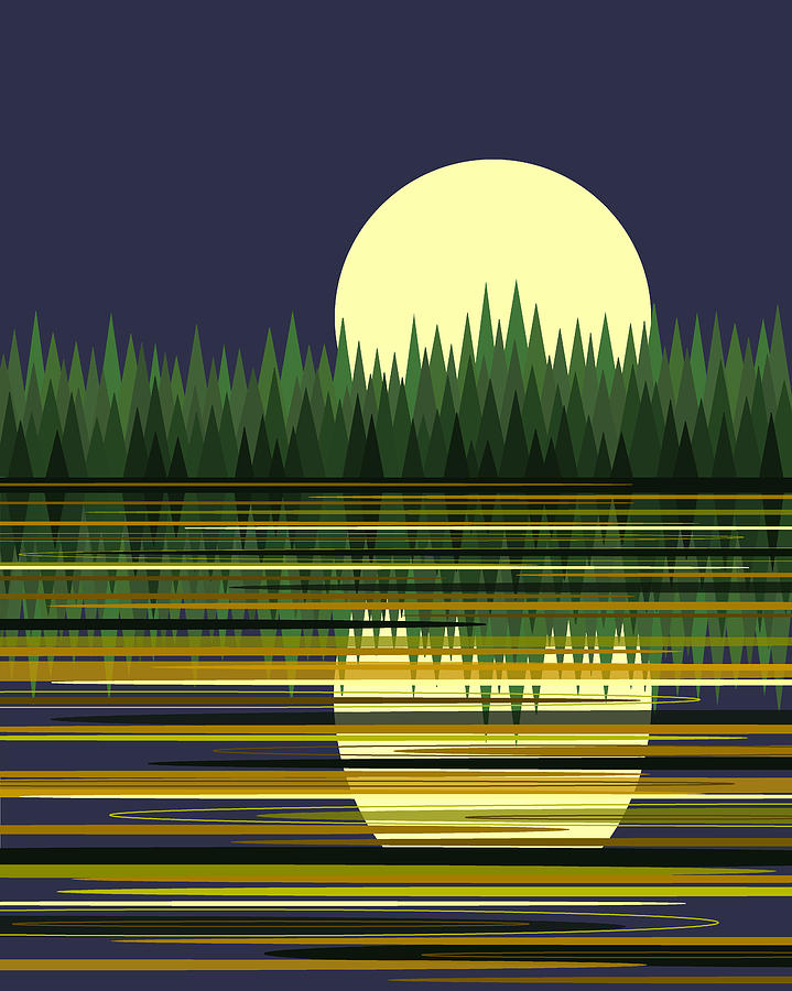 Reflections of the Moon on a Mountain Pond Digital Art by Val Arie