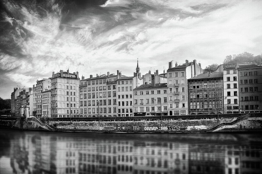 Reflections of The Saone River Lyon France Black and White  Photograph by Carol Japp