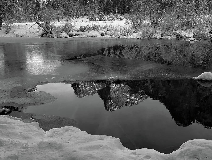 REFLECTIONS ON A FROZEN RIVER - Black and white Photograph by Walter Fahmy