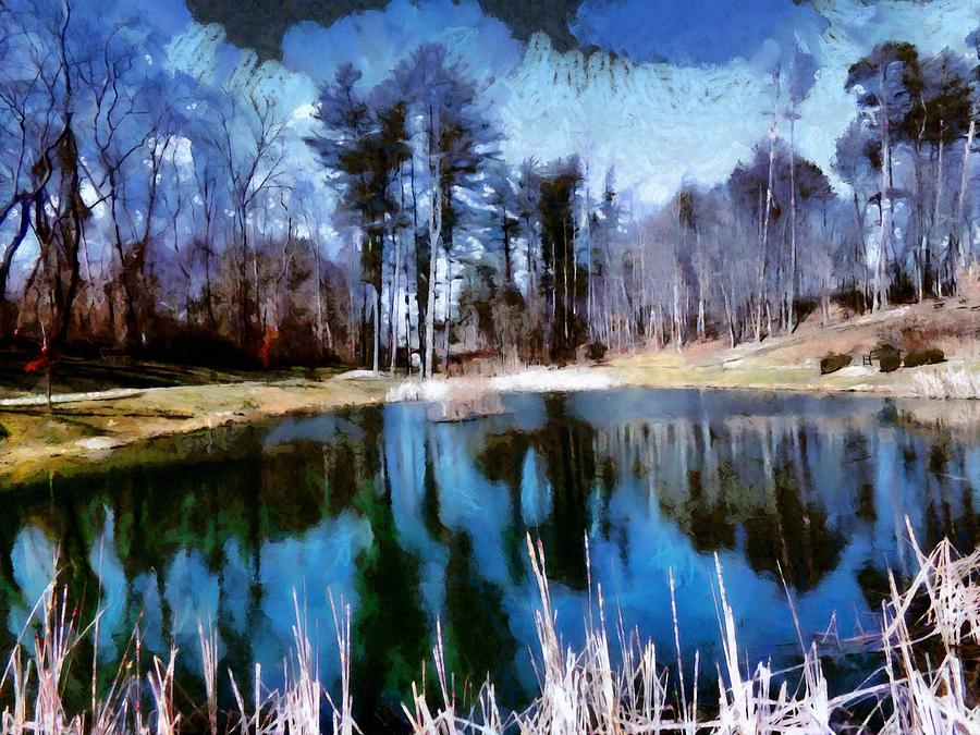 Reflections on the Pond at Winters End Mixed Media by Christopher Reed