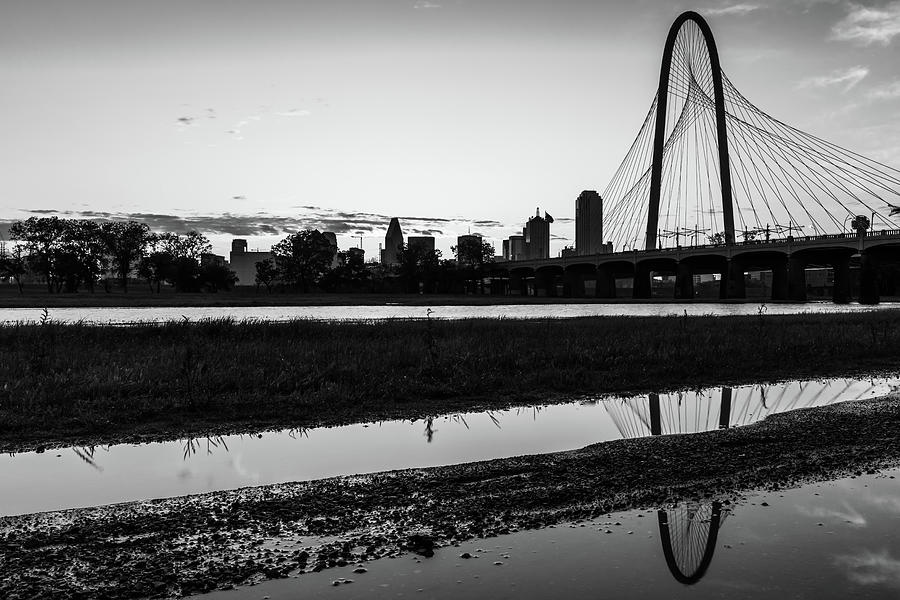 Reflective Morning Along The Trinity River Trail In Black And White - Dallas Texas Photograph by Gregory Ballos