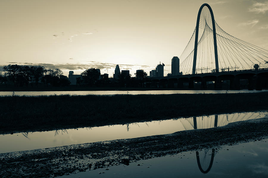 Reflective Morning Along The Trinity River Trail In Sepia - Dallas Texas Photograph by Gregory Ballos