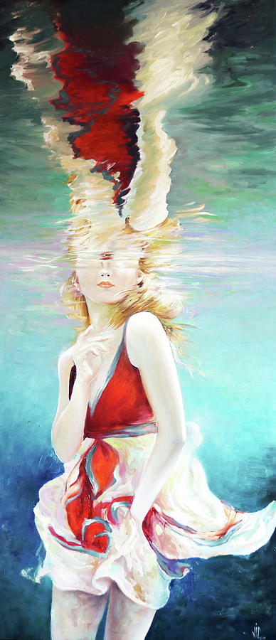 Reflexion.Underwater girl painted by Vali Irina Ciobanu Painting by Vali Irina Ciobanu
