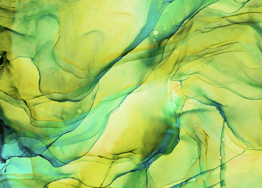 Spring Painting - Refreshing Green Lime Abstract Ink by Olga Shvartsur
