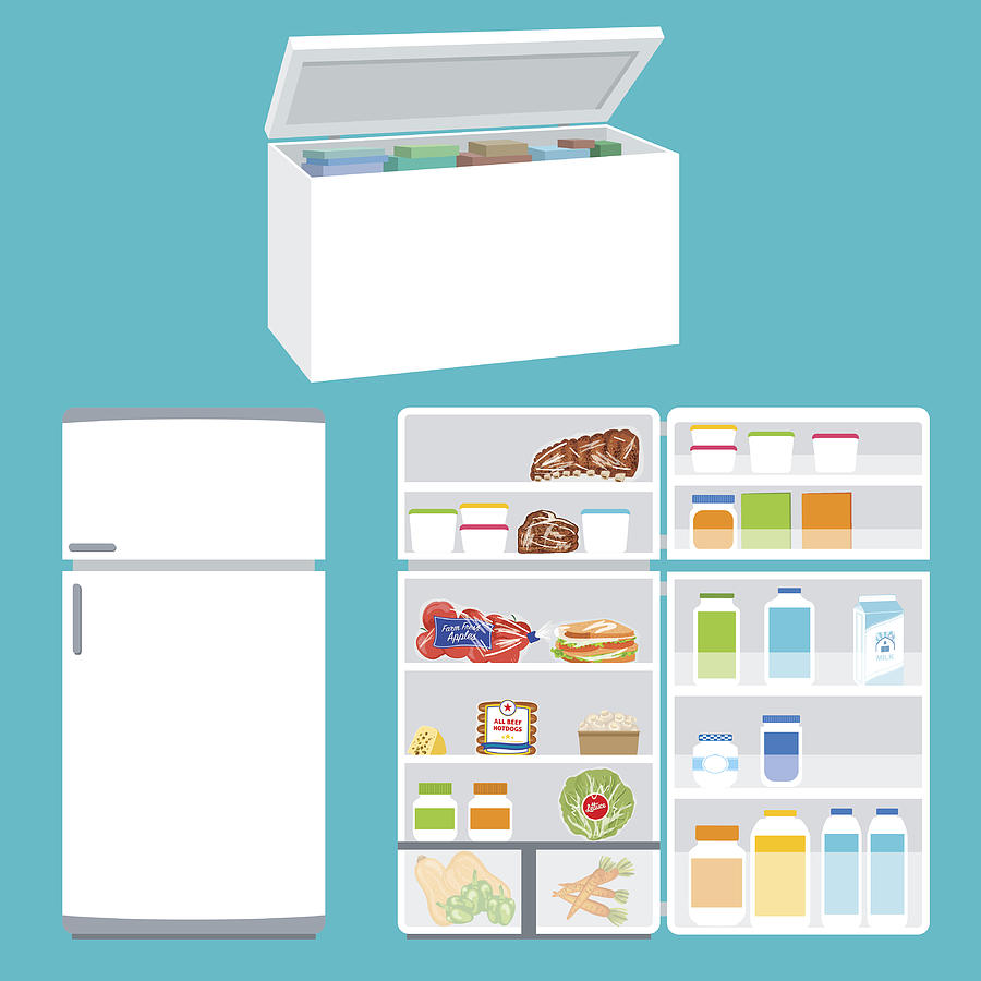 Refrigerator And Freezer Filled With Foods Drawing by Diane Labombarbe