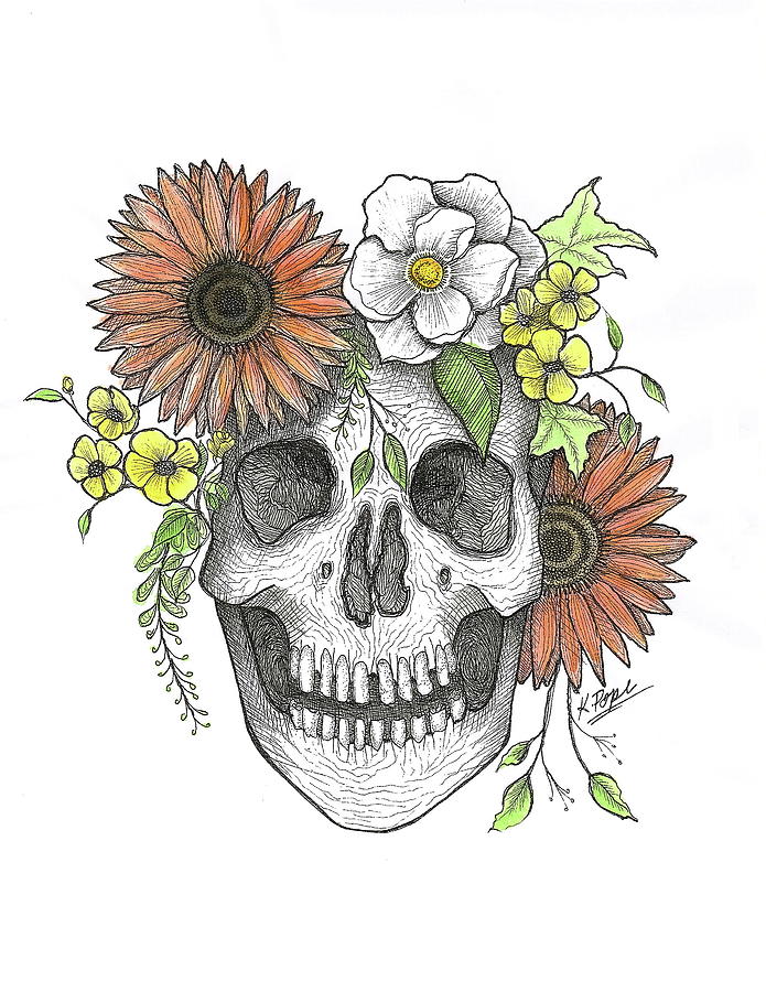 Regal Blossoms Crowned Skull FALL COLORS Painting by Kenneth Pope