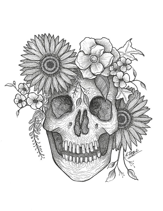 Regal Blossoms Crowned Skull Painting by Kenneth Pope