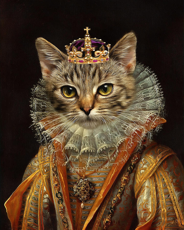 Regal Renaissance Cat Portrait Painting Digital Art By Milly May