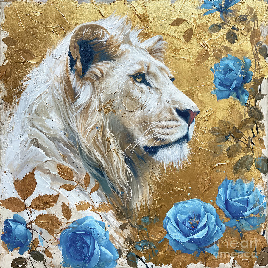 Regal White Lion Painting by Tina LeCour