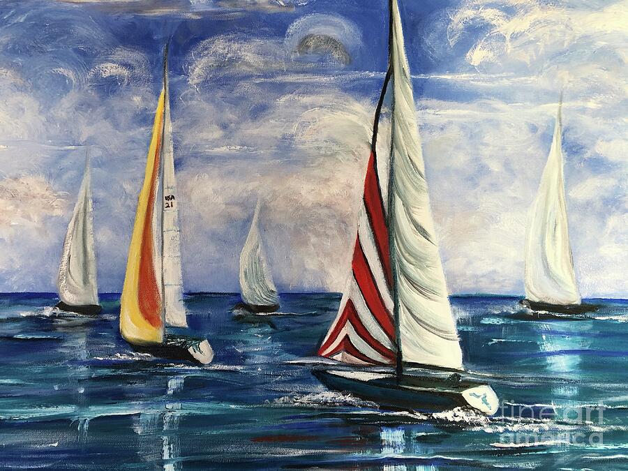 Regatta of Sailing Yachts ... Delray 2021 Painting by Catherine Ludwig Donleycott