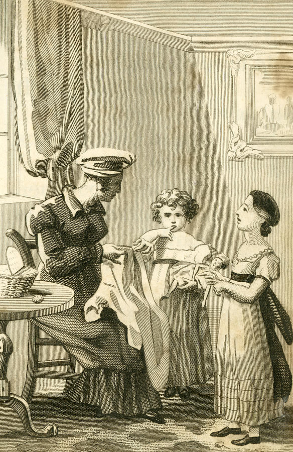 Regency mother and children (c1830 engraving) Drawing by Whitemay