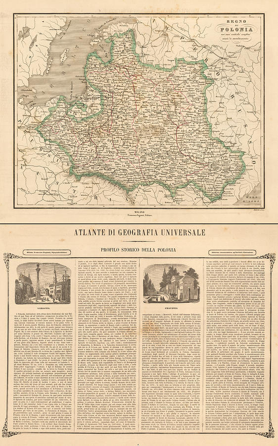 Map Painting - Regno di Polonia nei suoi antichi confini avanti lo smembramento Milan      circa  by Francesco Pagnoni