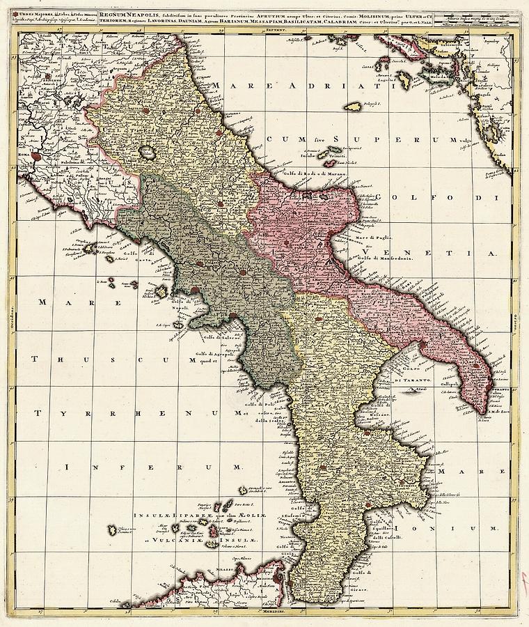 Regnum Neapolis, Antique Map about 1700 Painting by Vincent Monozlay