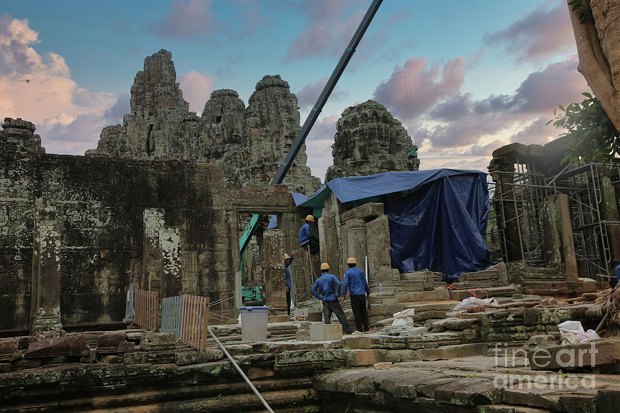 Rehab Construction 12th Century Angkor Tom Cambodia  Photograph by Chuck Kuhn