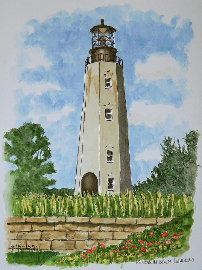 Rehoboth Beach Lighthouse Painting by Robert Holewinski
