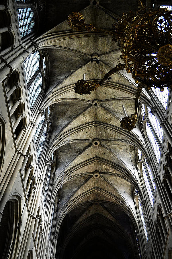Reims Cathedral Ceiling and Chandelier Photograph by Nadalyn Larsen