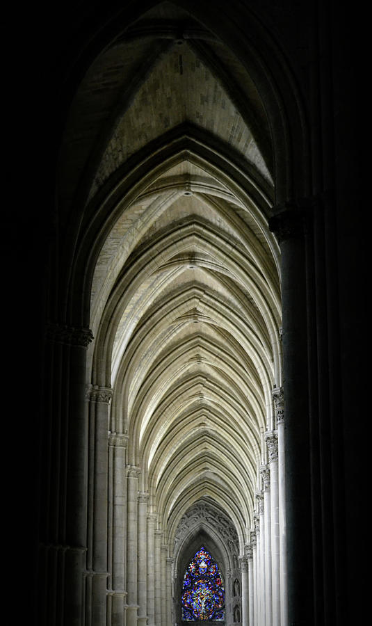 Reims Cathedral Colonnade and Stained-Glass  Photograph by Nadalyn Larsen