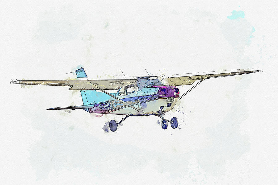 Reims Cessna FM Skyhawk G-BBOA war planes in watercolor ca by Ahmet Asar  Painting by Celestial Images