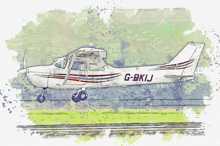 Reims Fm Skyhawk G-bkij War Planes In Watercolor Ca By Ahmet Asar Painting