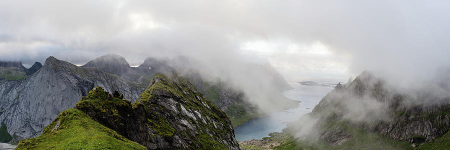 Reinefjorden Mist Storskiva mountain Lofoten Islands Photograph by Sonny Ryse