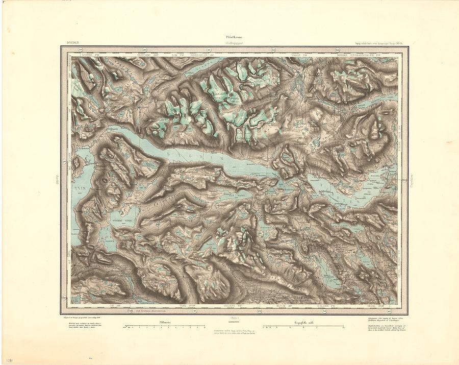 Rektangelkart Bygdin 30B, 1881 - 4 Drawing by Timeless Geo Maps - Fine ...