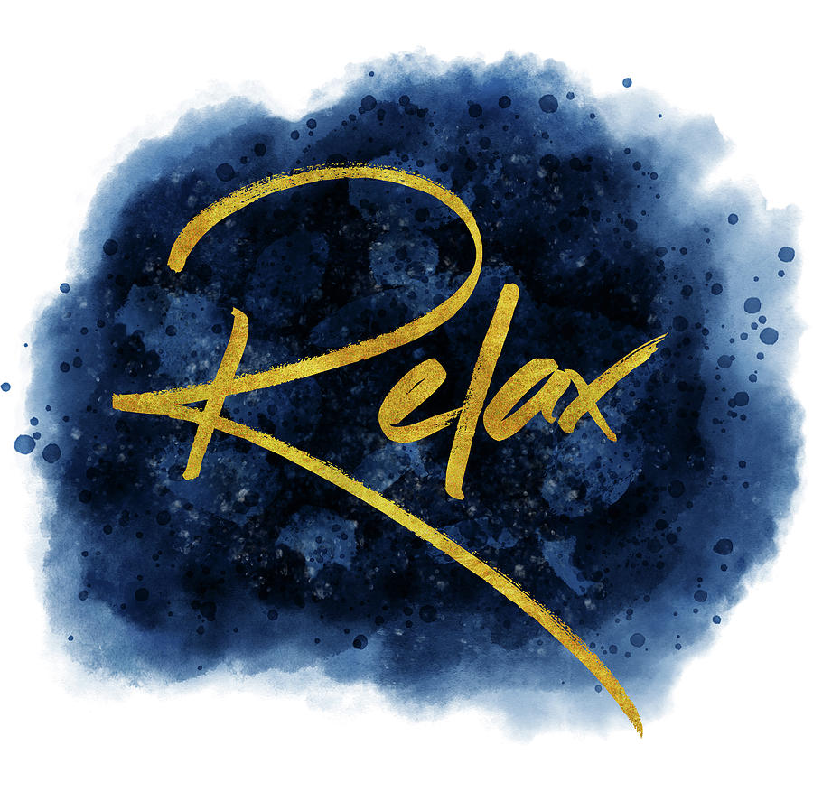 Relax Golden Text on blue Watercolor Background Photograph by Matthias Hauser