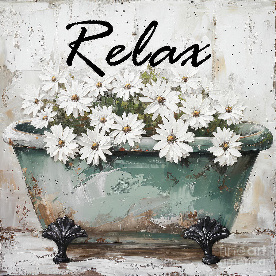 Relax Teal Tub Painting by Tina LeCour