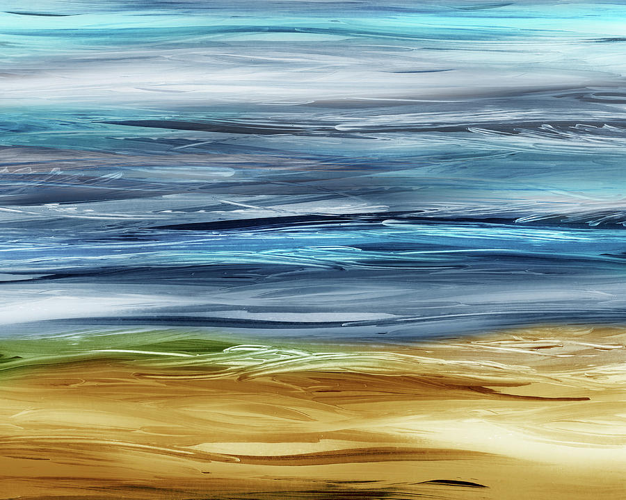 Relaxing Beach Blue Cool Calm Tones Abstract Landscape Sea Breeze At The Ocean Shore  Painting by Irina Sztukowski
