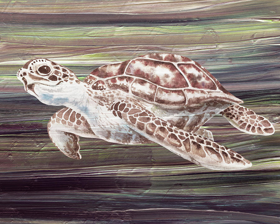 Relaxing Calm Swim Of Watercolor Turtle  Painting by Irina Sztukowski
