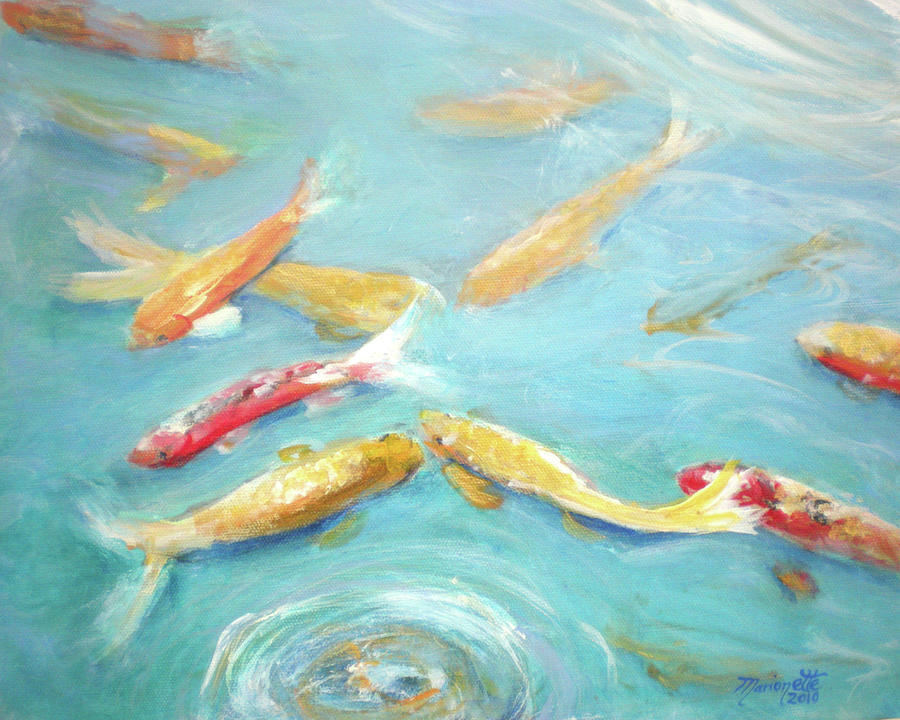 Relaxing Koi Pond Painting by Marionette Taboniar