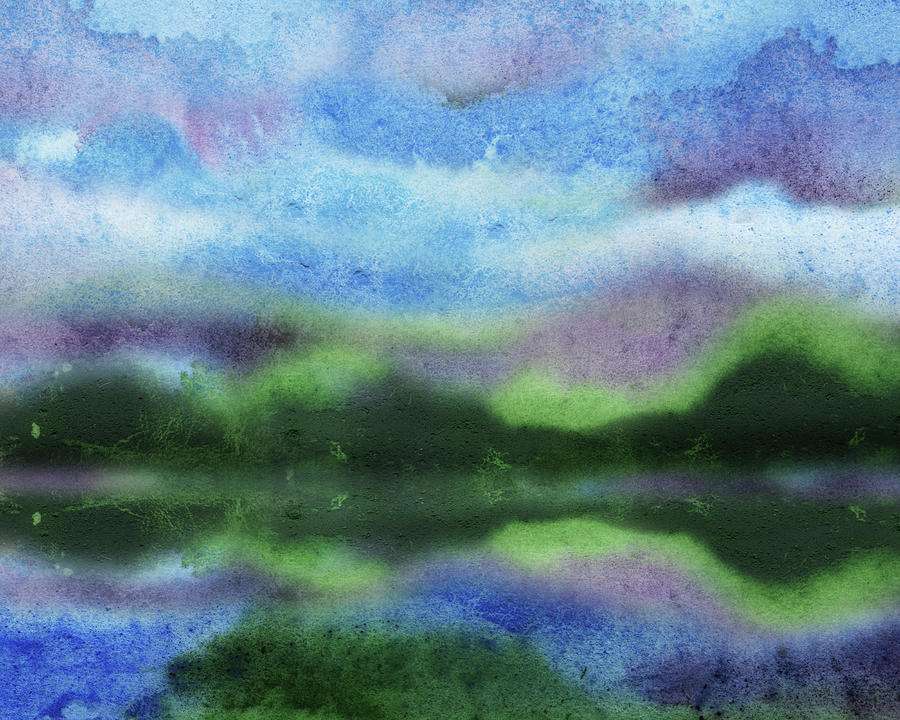 Relaxing Meditative Lake Reflections Abstract Watercolor Landscape  Painting by Irina Sztukowski