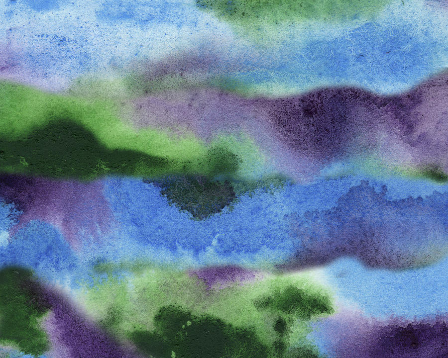 Relaxing Meditative Landscape With Trees Clouds Hills Abstract Watercolor  Painting by Irina Sztukowski