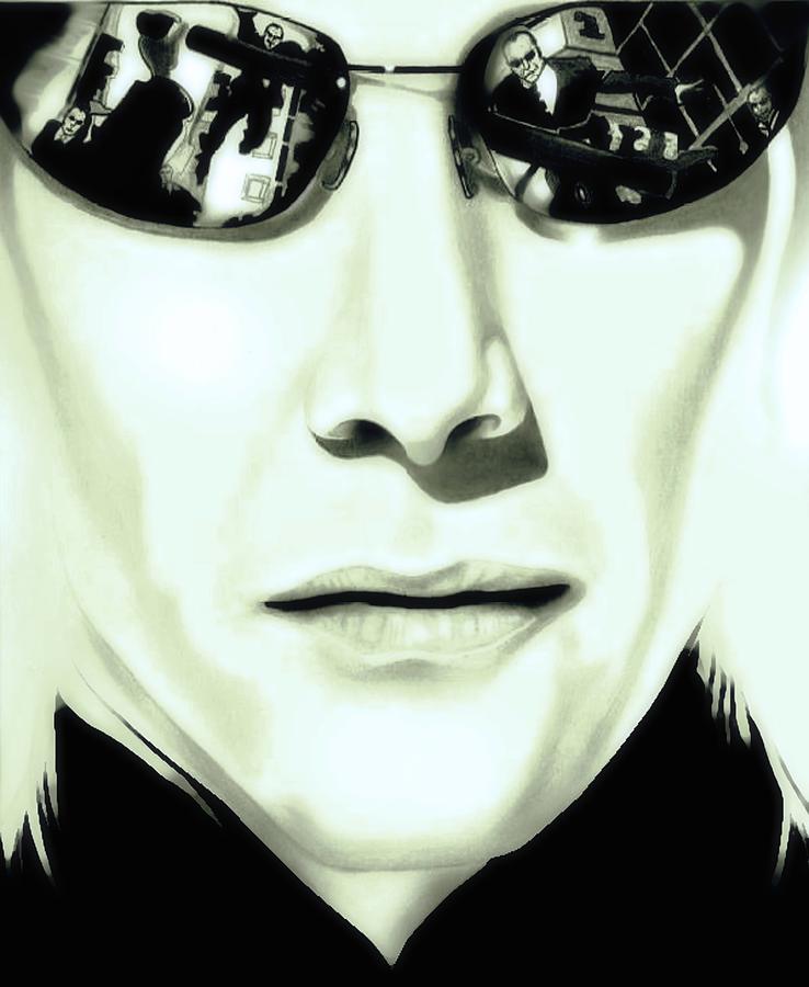 Reloaded - Neo - Matrix Green Edition Drawing by Fred Larucci