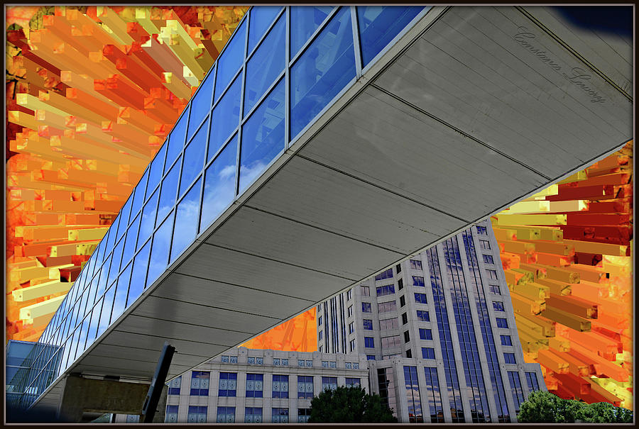 Relucent Sky And Blue Building Mixed Media