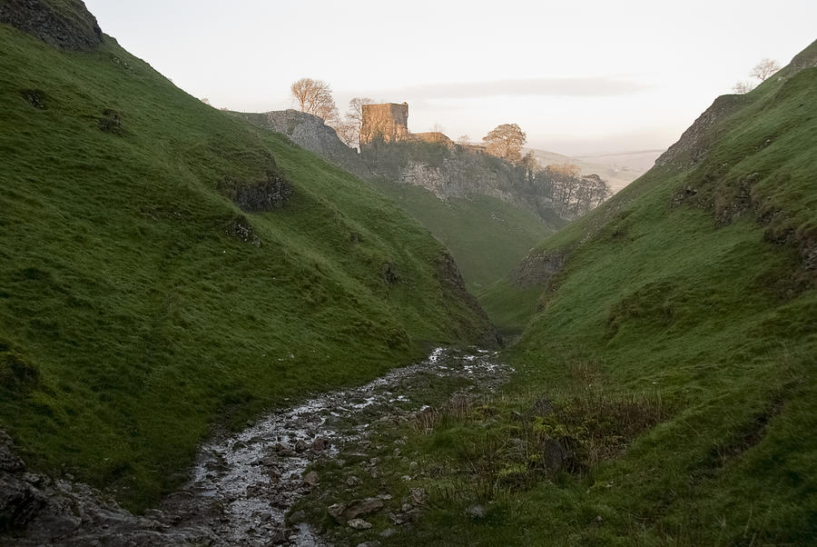 Remains of Peveril Castle from Cavedale, Derbyshire, UK Photograph by Silentfoto