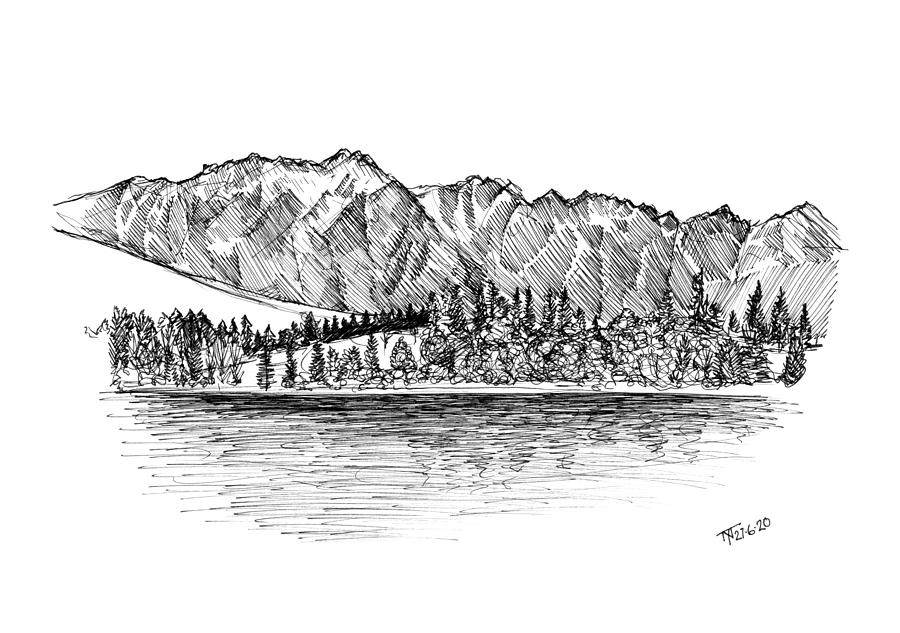 Mountain Drawing - Remarkables Sketch by Tom Napper