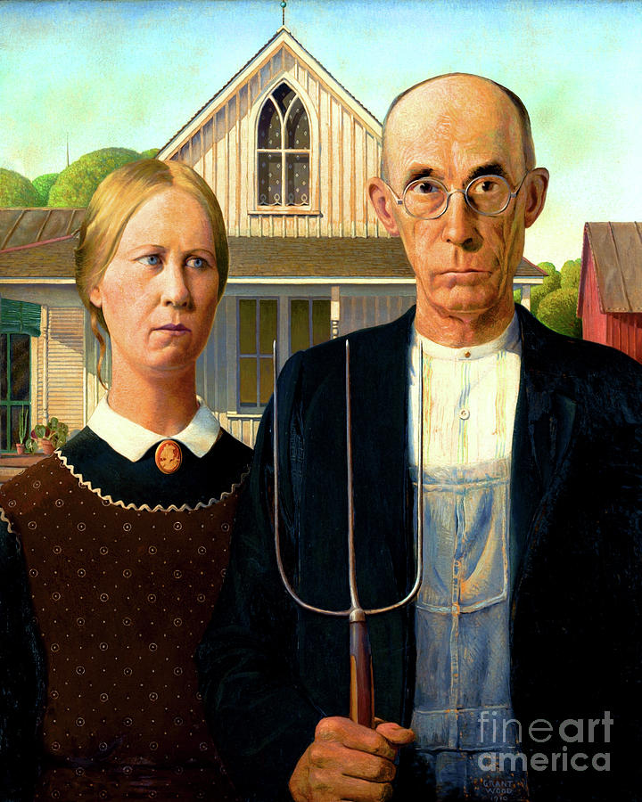 Remastered Art American Gothic by Grant Wood 20220204 Painting by Grant-Wood