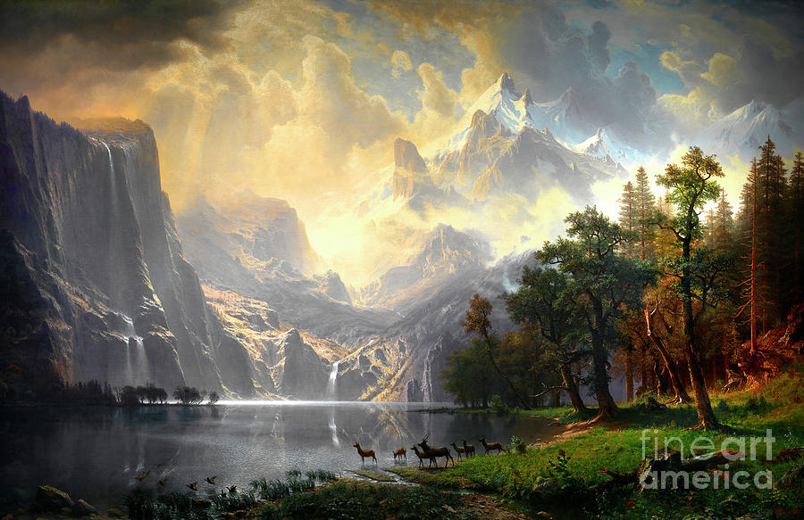 Remastered Art Among The Sierra Nevada California by Albert Bierstadt 20220404b Painting by Albert-Bierstadt
