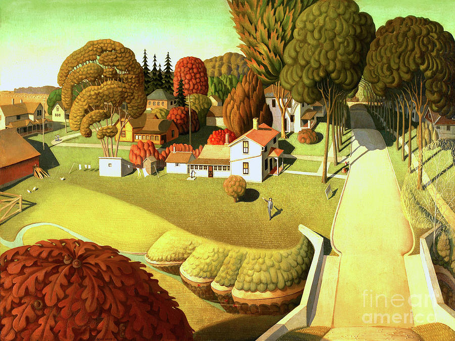 Remastered Art Birthplace of Herbert Hoover by Grant Wood 20220202 Painting by Grant Wood
